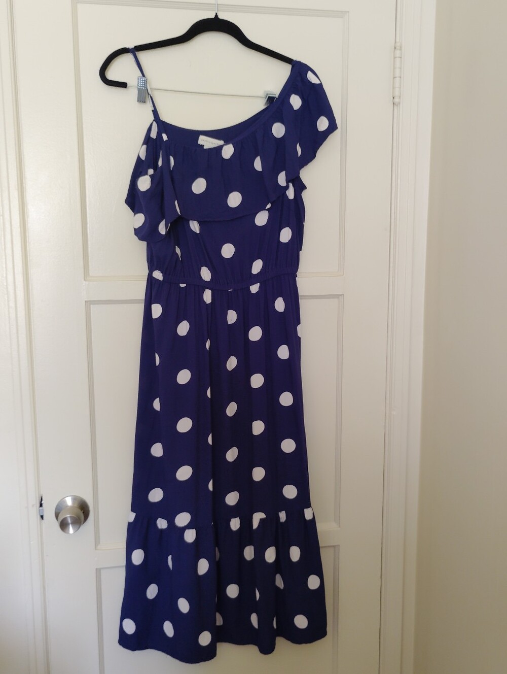 Peyton and Parker Navy Blue & White Polka Dot One-Shoulder Dress
